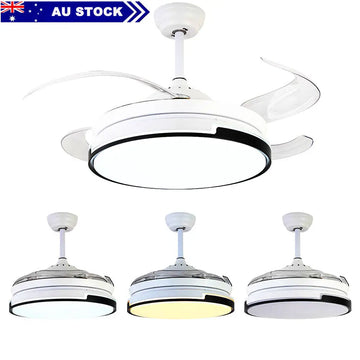 42'' Ceiling Fan 72W LED Light Retractable Blade and Remote Control 3 Colors jorunhe.com